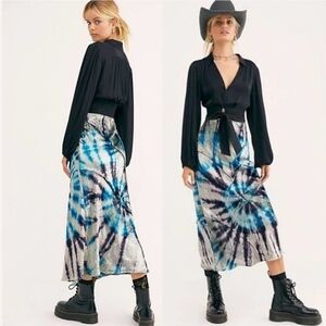 Free People Crushed Velour Skirt Small Serious Swagger Tie Dye Whimsigoth Y2K